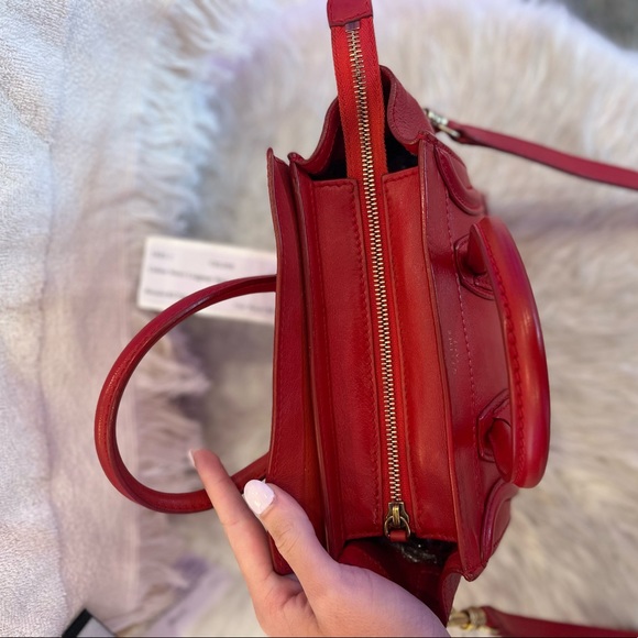 Celine nano luggage red leather crossbody - Picture 3 of 8